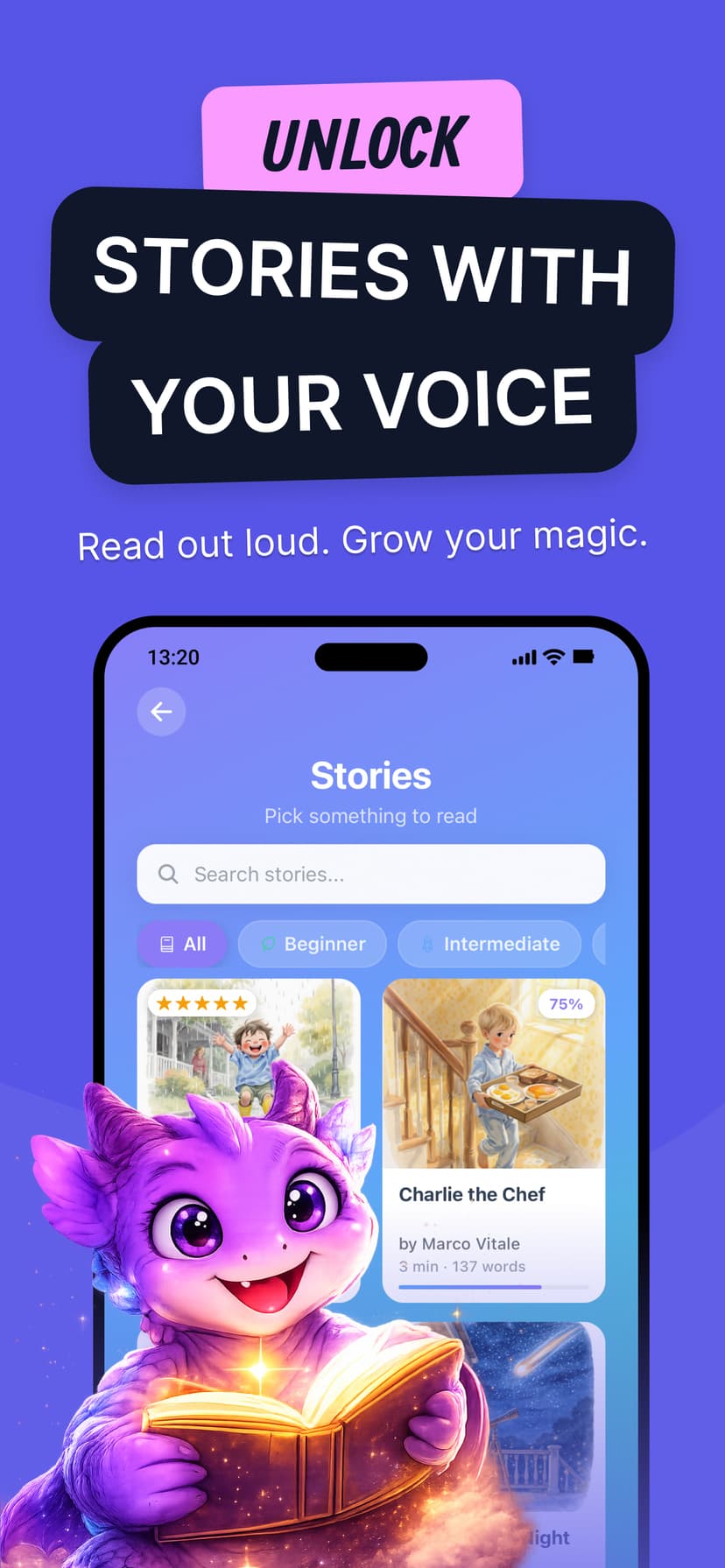 Readigo story library with categories and book covers